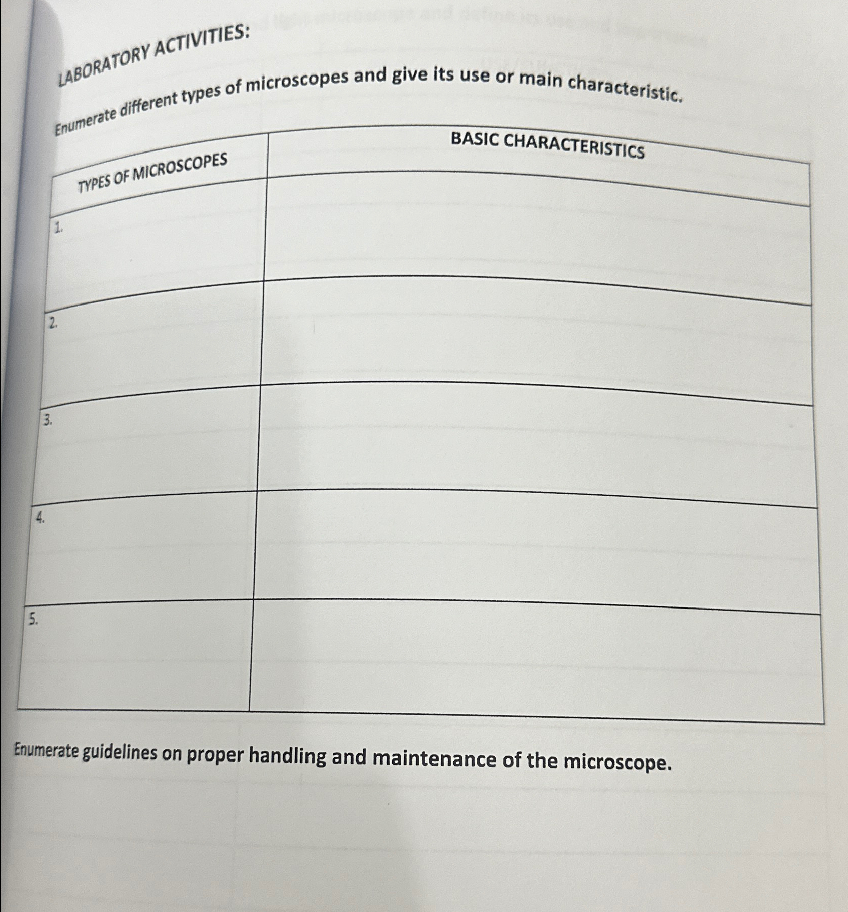 Solved LABORATORY ACTIVITIESEnumerate different types of