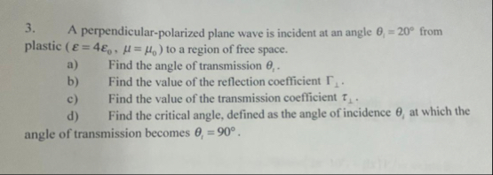 Solved A perpendicular-polarized plane wave is incident at | Chegg.com