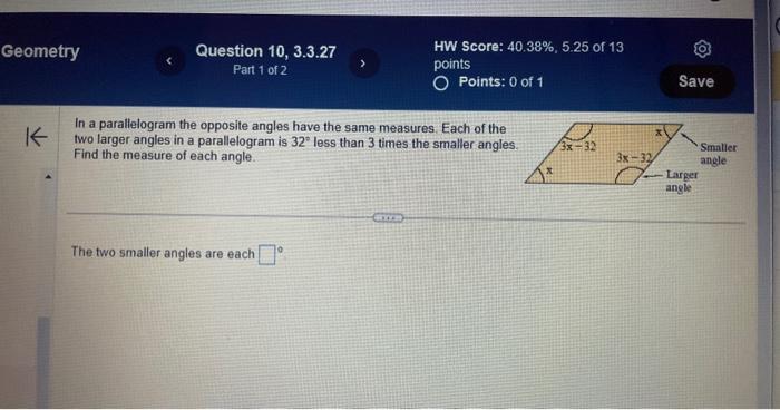 Solved In a parallelogram the opposite angles have the same | Chegg.com