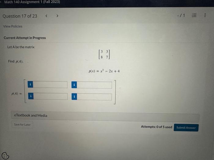Solved Current Attempt in Progress Let A be the matrix | Chegg.com