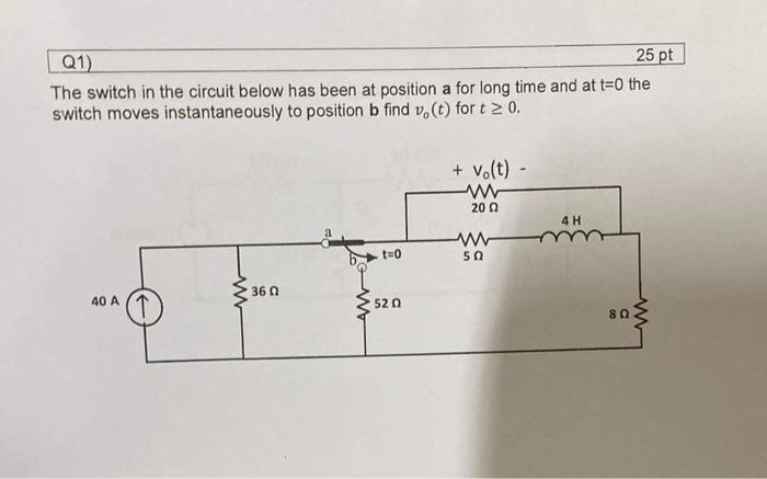 Solved The switch in the circuit below has been at position | Chegg.com