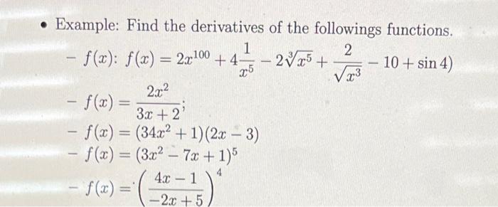 Solved - Example: Find the derivatives of the followings | Chegg.com