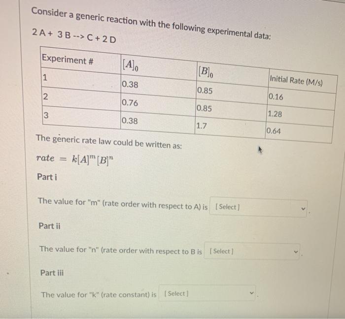 Solved Consider a generic reaction with the following | Chegg.com