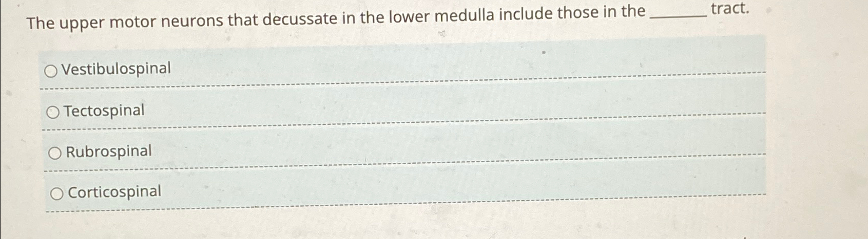 Solved The upper motor neurons that decussate in the lower | Chegg.com