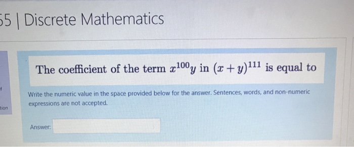 Solved 55 | Discrete Mathematics The coefficient of the term | Chegg.com