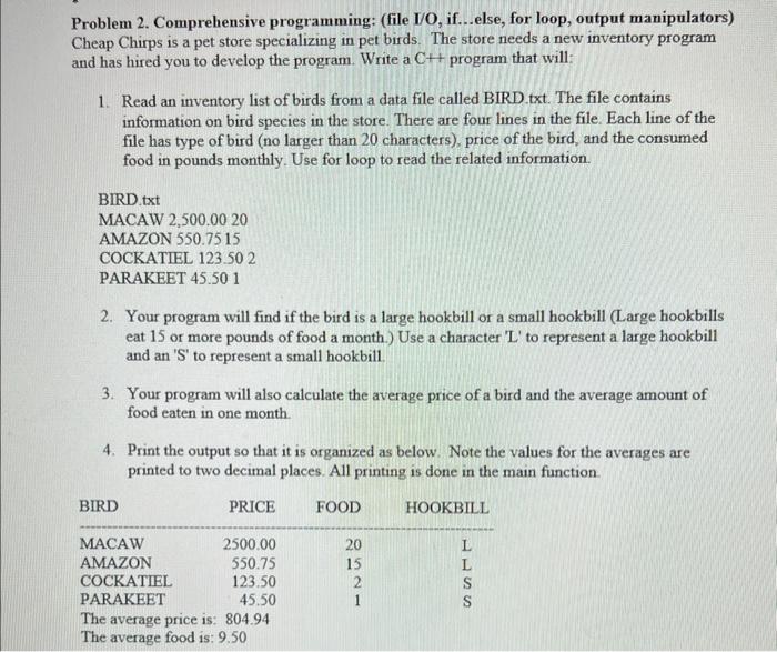Solved Problem 2. Comprehensive programming: (file I/O, | Chegg.com