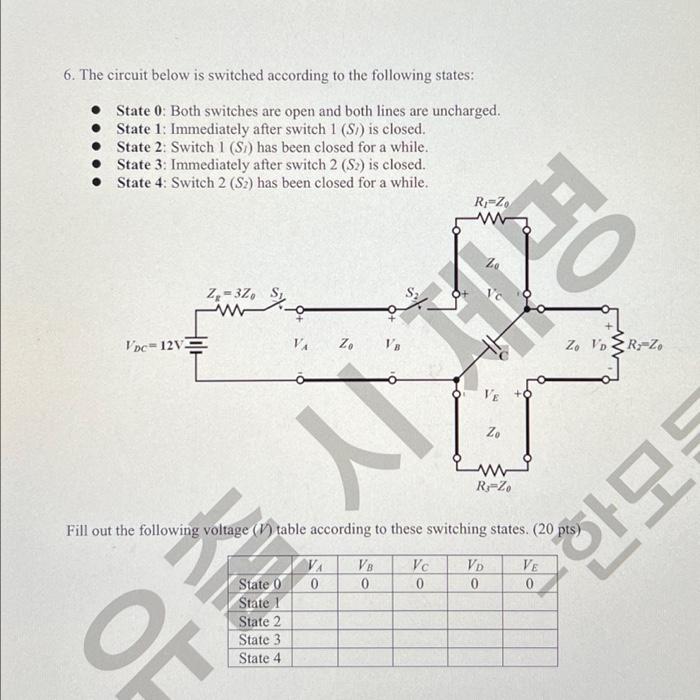 Solved 6. The Circuit Below Is Switched According To The | Chegg.com