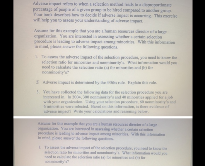 Solved Adverse impact refers to when a selection method | Chegg.com