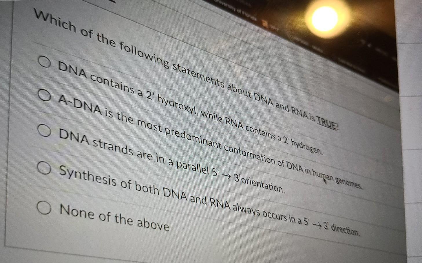 Solved Which of the following statements about DNA and RNA | Chegg.com