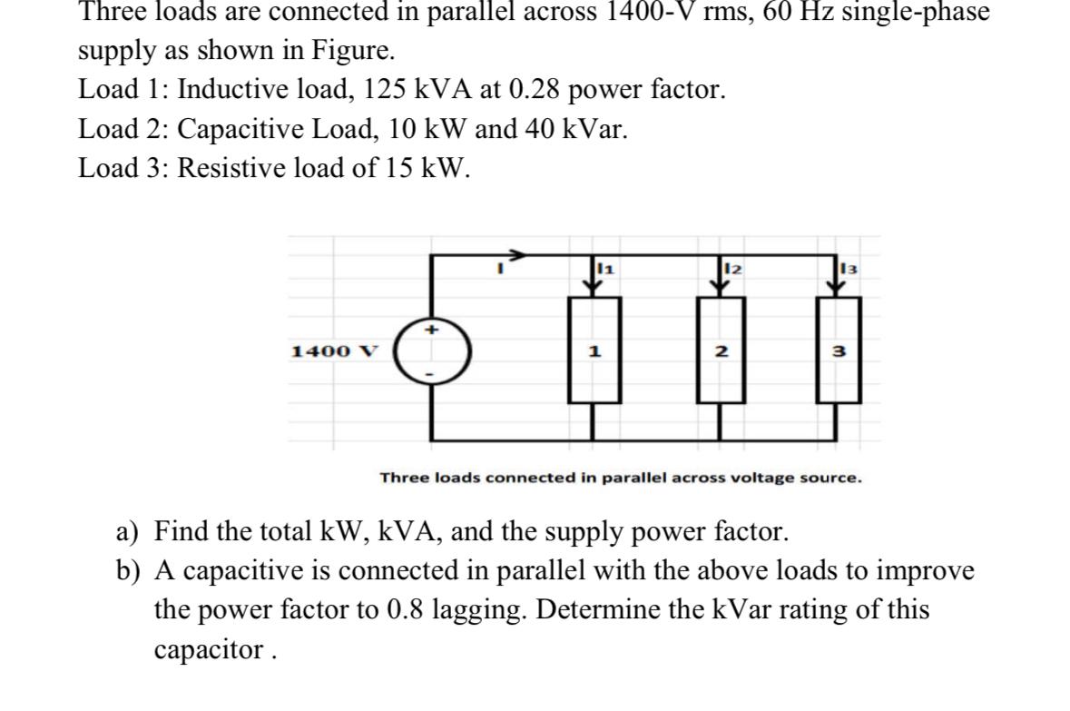 Solved Three Loads Are Connected In Parallel Across | Chegg.com