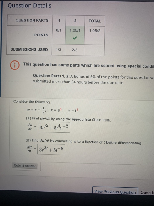 Solved Question Details QUESTION PARTS 1 2 TOTAL 0/1 1.05/1 | Chegg.com