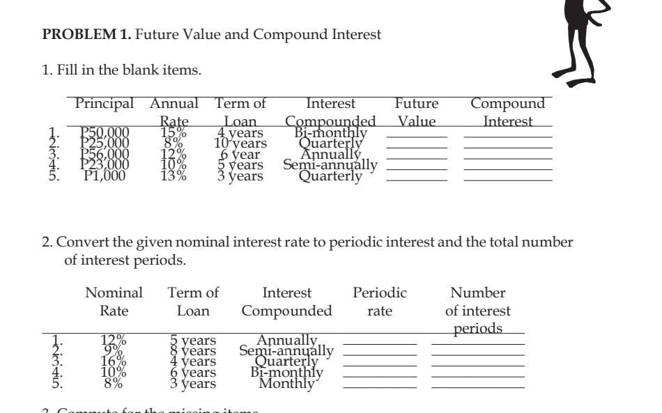 Solved PROBLEM 1. Future Value and Compound Interest 1. Fill | Chegg.com