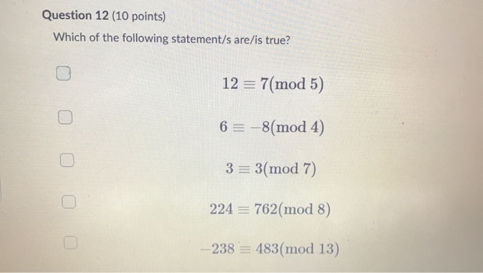 Solved Question 12 (10 points) Which of the following | Chegg.com