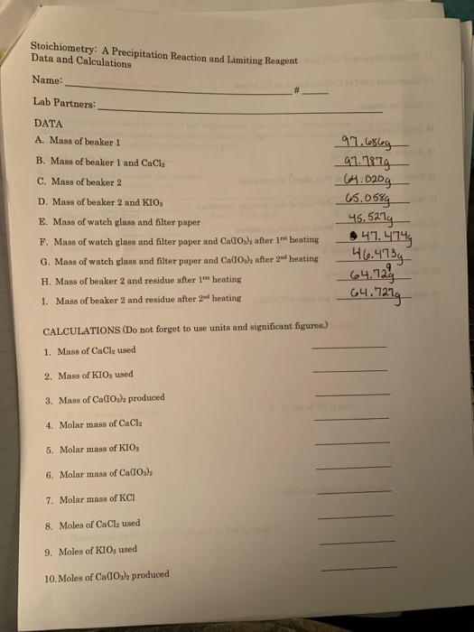 Solved Stoichiometry: A Precipitation Reaction And Limiting 