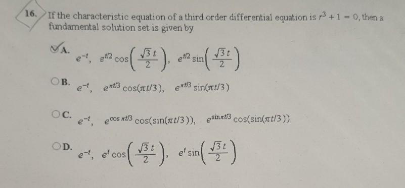 Solved If the characteristic equation of a third order | Chegg.com