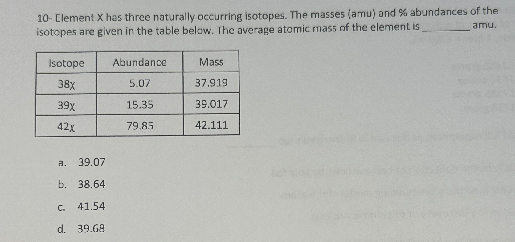 Solved 10- ﻿Element x ﻿has three naturally occurring | Chegg.com