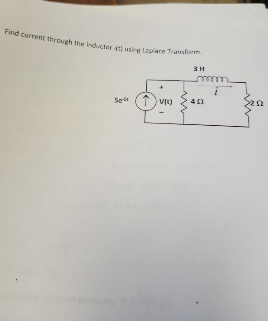 Solved Find current through the inductor i(t) using Laplace
