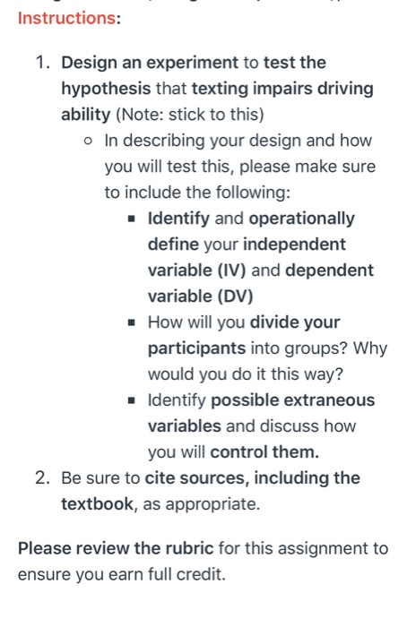 Solved Instructions: 1. Design an experiment to test the | Chegg.com