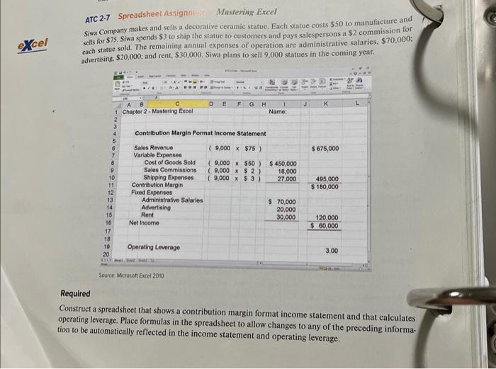 Solved ATC 2.7 Spreadsheel Assignn- Mastering Excel Siwa
