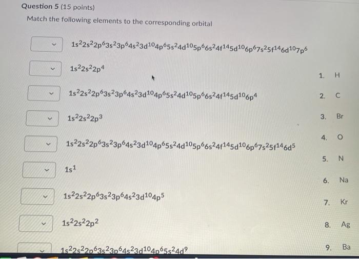 Solved Question 5 (15 points) Match the following elements | Chegg.com