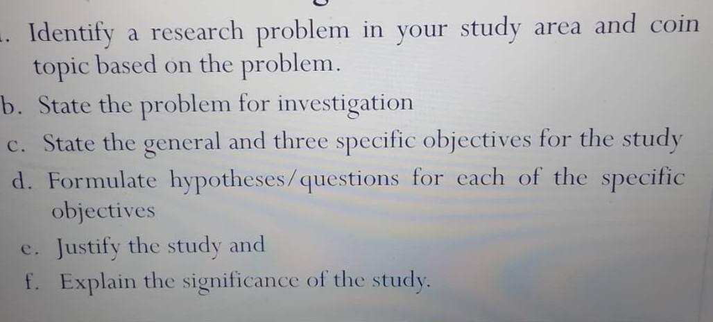 identify a research problem in your study area