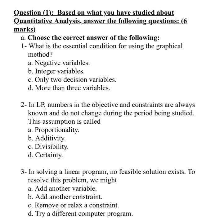 Solved Question (1): Based on what you have studied about | Chegg.com