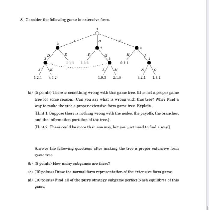 Solved 8. Consider the following game in extensive form. B 2 | Chegg.com