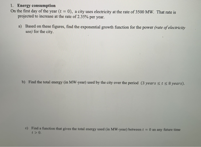 Solved 1. Energy consumption On the first day of the year (t | Chegg.com