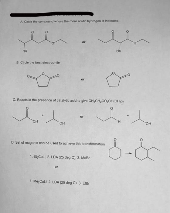 Solved A Circle the compound where the more acidic hydrogen | Chegg.com