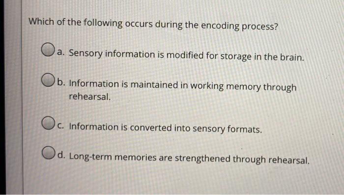 Solved Which of the following occurs during the encoding | Chegg.com