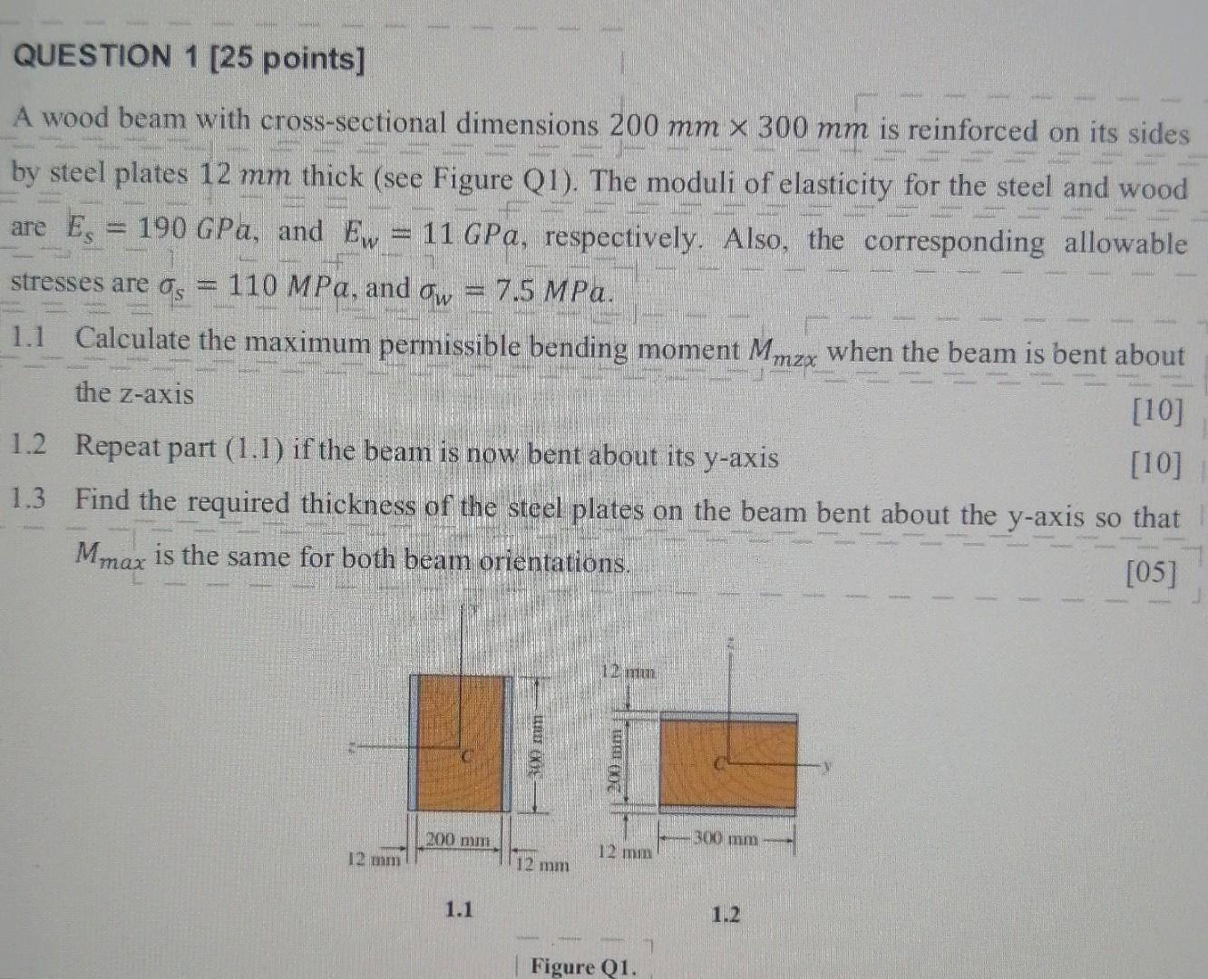 Solved A wood beam with crosssectional dimensions 200