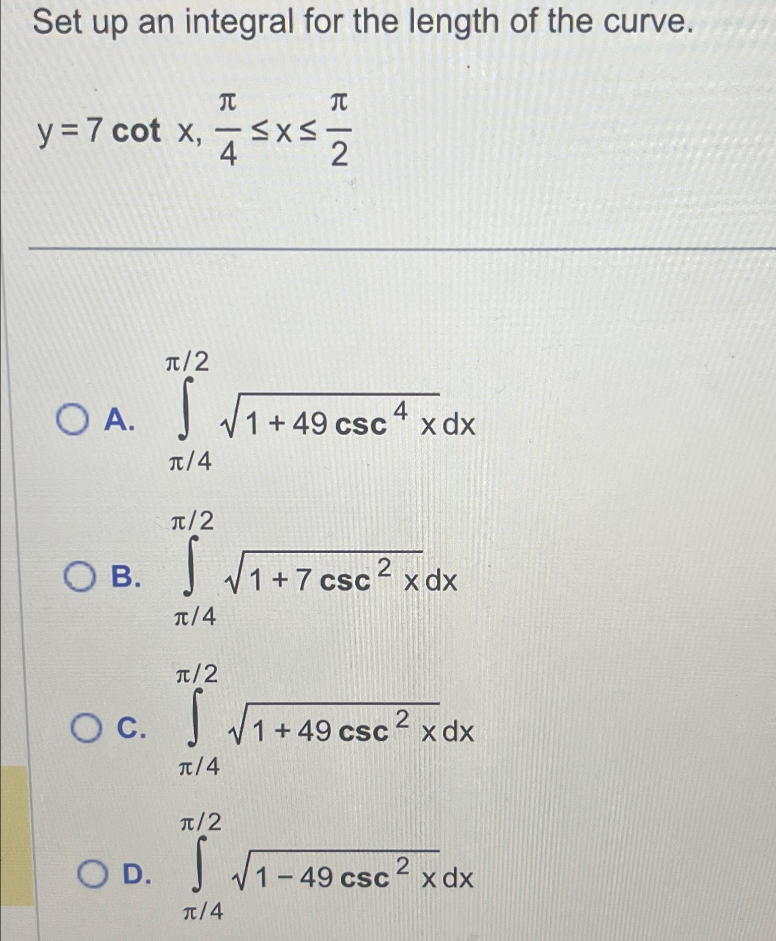 Solved Set up an integral for the length of the | Chegg.com
