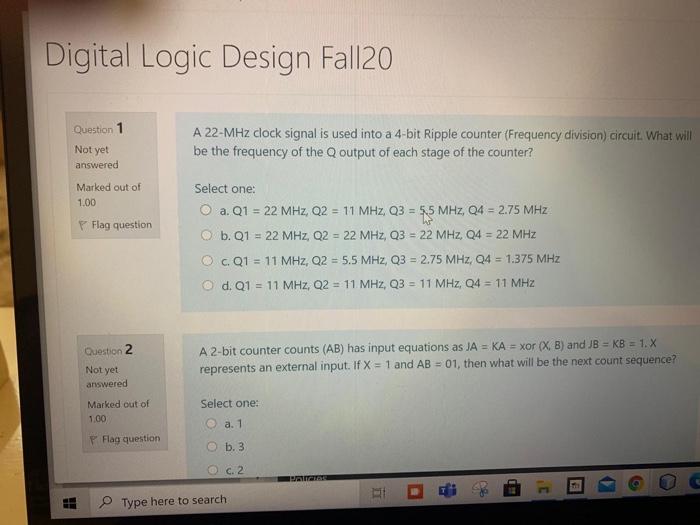 Solved Digital Logic Design Fall20 Question 1 Not Yet | Chegg.com