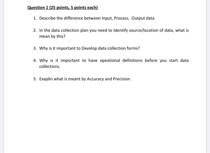 Solved Question 1 (25 points, 5 points each) 1. Describe the | Chegg.com