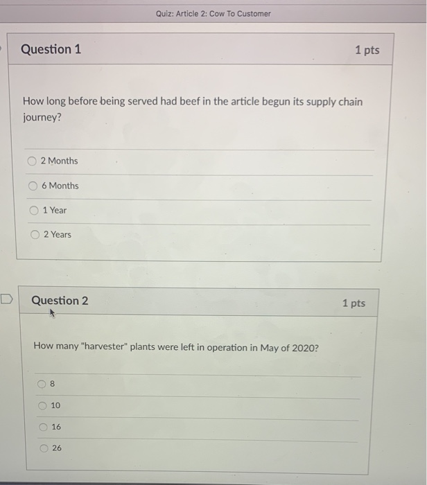 Quiz Article 2 Cow To Customer Question 1 1 Pts How Chegg Com