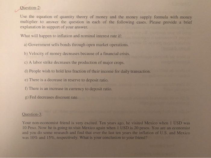 Solved Question-2: Use the equation of quantity theory of | Chegg.com
