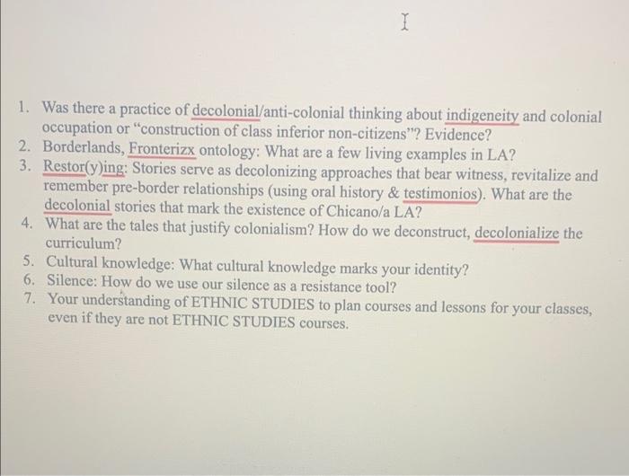 Solved I 1. Was There A Practice Of Decolonial/anti-colonial | Chegg.com