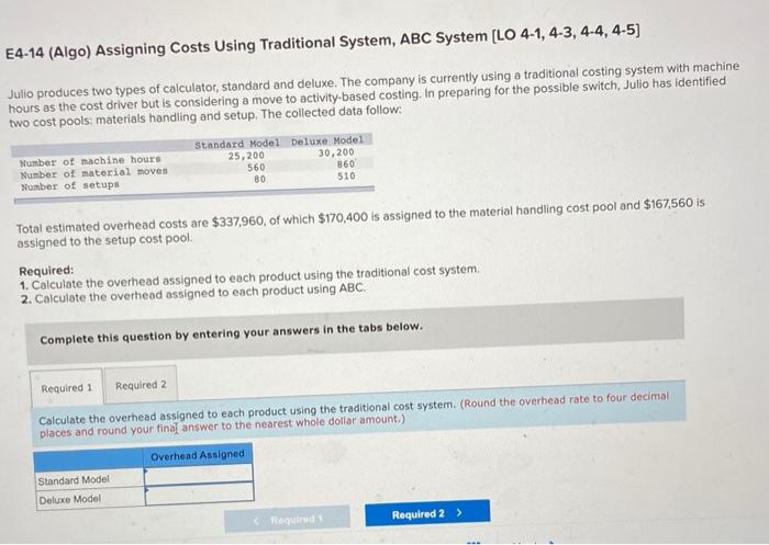 Solved E4-14 (Algo) Assigning Costs Using Traditional | Chegg.com