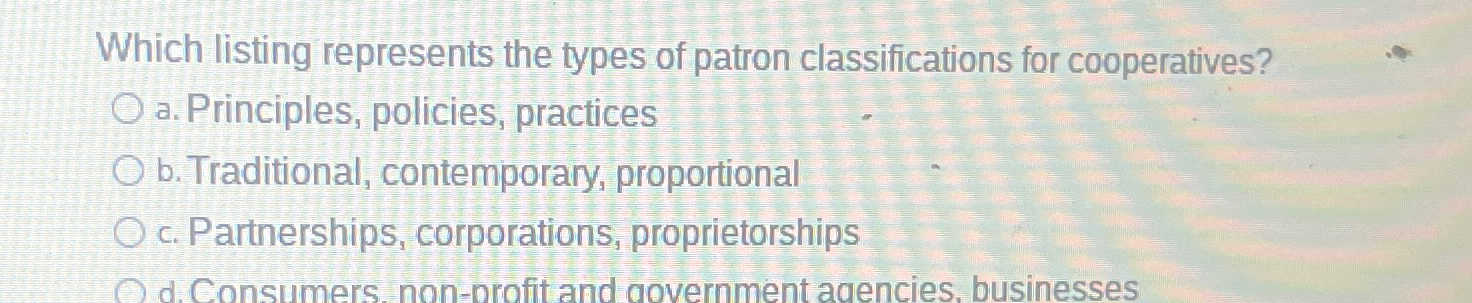 Solved Which listing represents the types of patron | Chegg.com