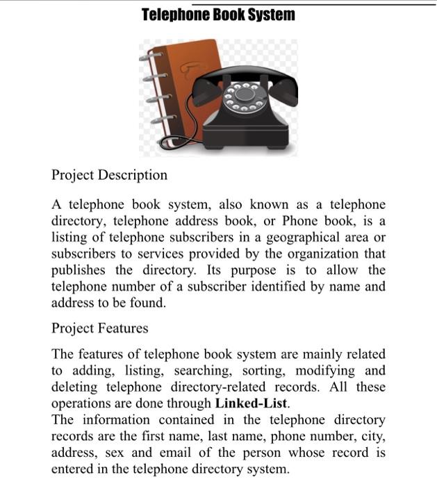 Solved Telephone Book System Project Description A telephone