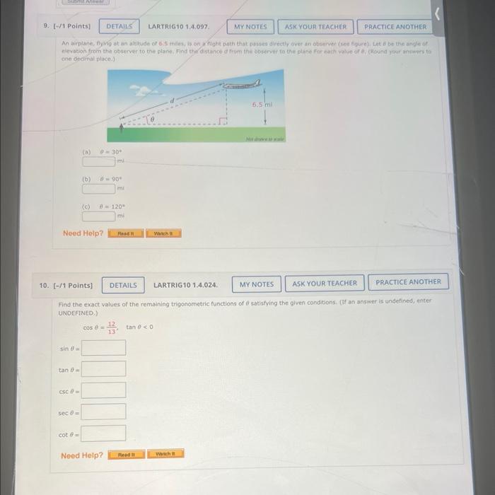 Solved Find the exact values of the six trigonometric | Chegg.com