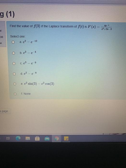 G 1 Find The Value Of F 3 If The Laplace Transf Chegg Com