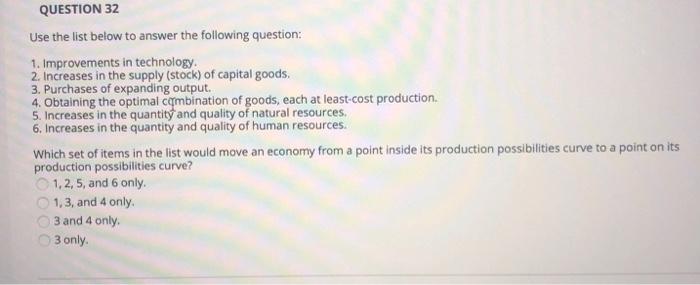 Solved QUESTION 32 Use the list below to answer the | Chegg.com