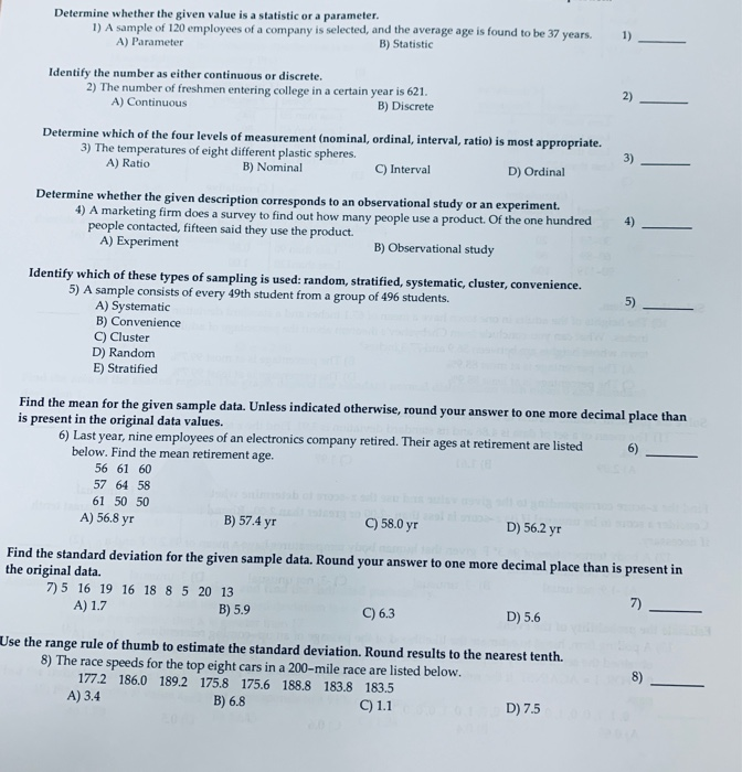 Solved Determine whether the given value is a statistic or a | Chegg.com