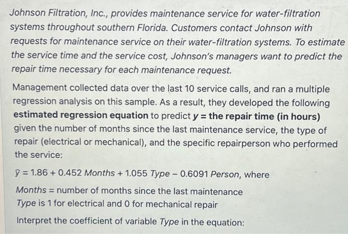 Solved Johnson Filtration, Inc., Provides Maintenance | Chegg.com