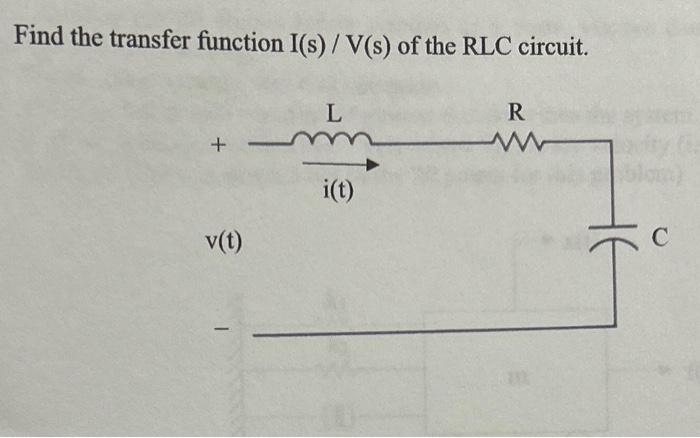 Solved Find the transfer function I(s)/V(s) of the RLC | Chegg.com