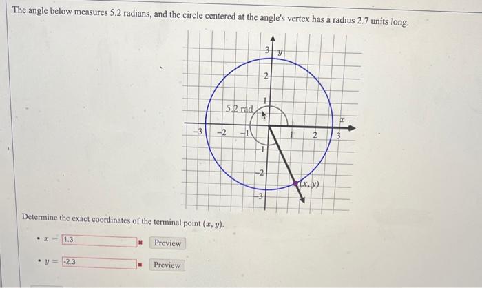 Solved The Angle Below Measures 52 Radians And The Circle 4068