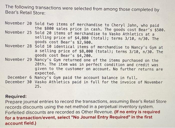 Solved The following transactions were selected from among