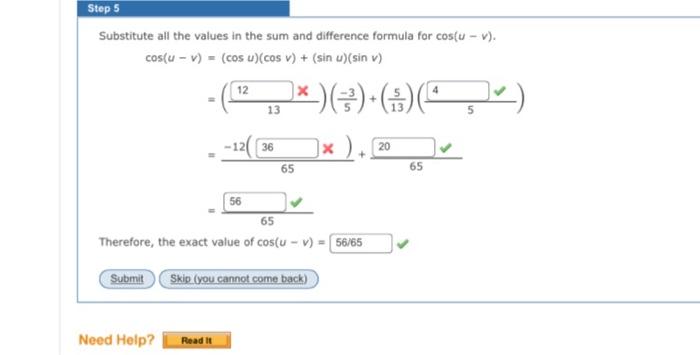 Substitute all the values in the sum and difference | Chegg.com