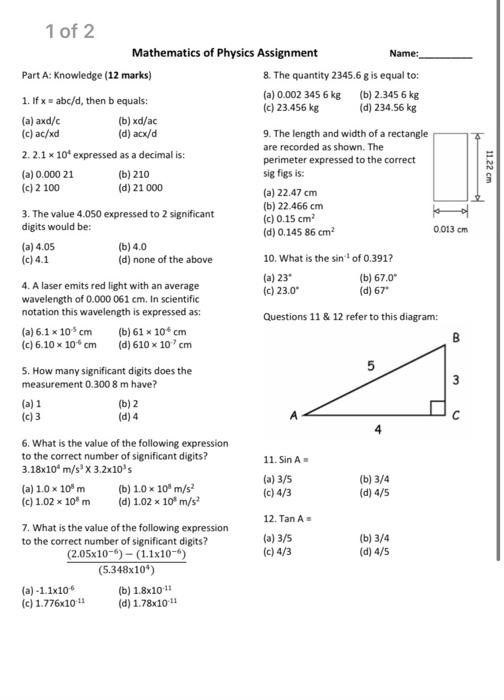 Solved 1122 cm (b) 4.0 (d) 67 1 of 2 Mathematics of Physics | Chegg.com